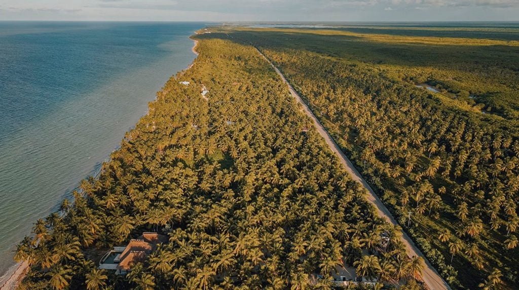 Vista aérea de la costa de Telchac Puerto, Yucatán.