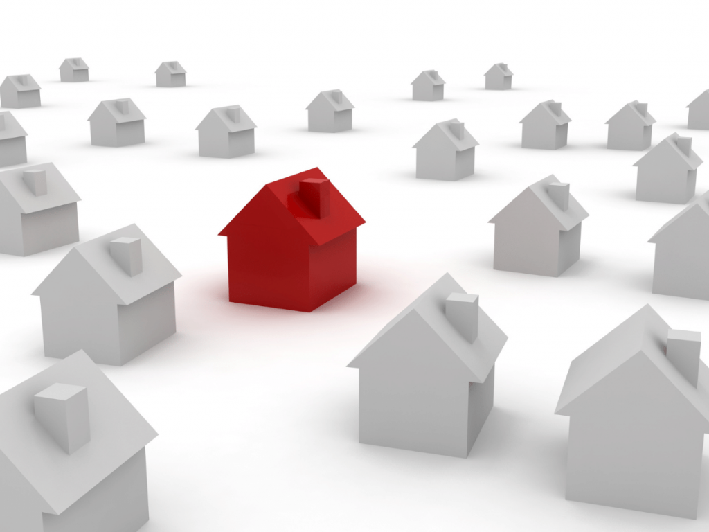 Ilustración de casas rodeando un inmueble al que se le quiere hacer una valoración de mercado