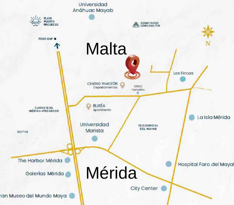 Ubicación esquemática de los departamentos en Venta en Temozón Norte MALTA