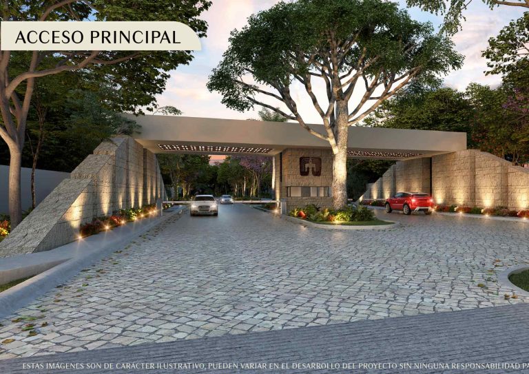 Acceso principal a Puerta Xaibé, desarrollo de terrenos en venta al norte de Mérida