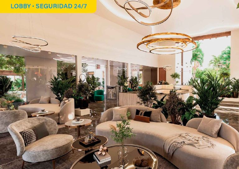 Lobby con seguridad 24/7 de RUM - Departamentos con rentas garantizadas en Mérida.
