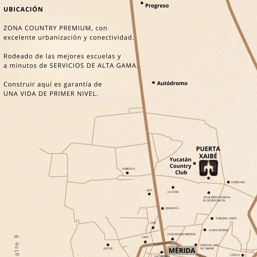 Mapa ilustrativo de la ubicación de Puerta Xaibé, desarrollo de terrenos en venta al norte de Mérida.